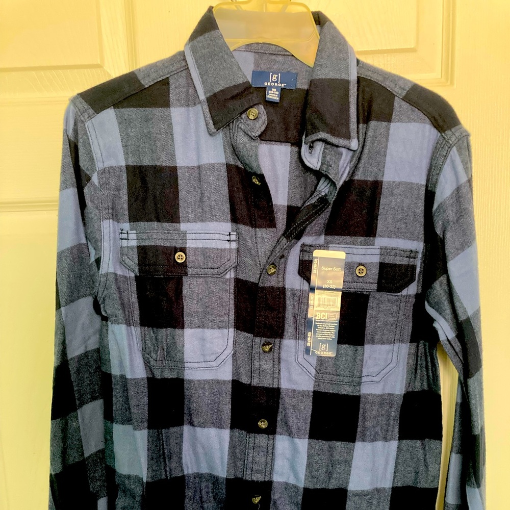 Blue/dark blue flannel. Brand new with tags.